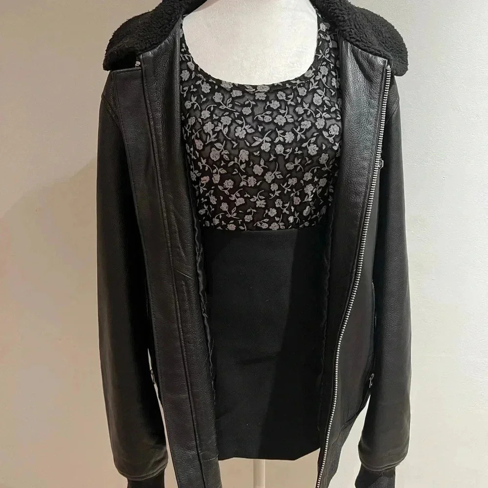Vintage Slate & Stone Black Leather Aviator Jacket - Size XL - Picture 8 of 10
